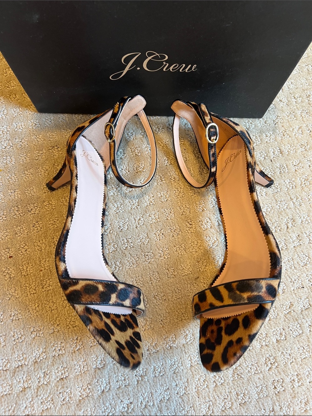 J. Crew Leopard Print Calfhair Ankle Strap  Kitten Heels - Picture 3 of 8